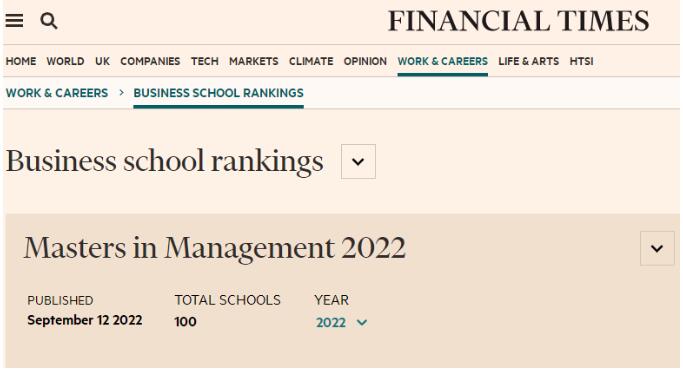 2022《金融时报》管理学硕士排名揭晓！法国高商又霸榜！