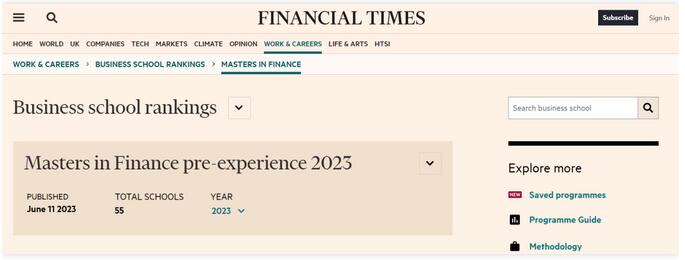 《金融时报》发布​2023全球金融硕士排名！法国高商霸榜TOP4！