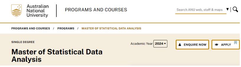 一年制硕士来了！澳洲国立大学新增统计数据分析硕士